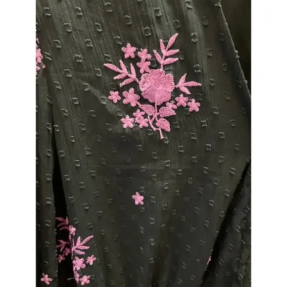 ASOS Embroidered Shirred Waist Tea Dress Charcoal Purple Midi Sz 10 Whimsigoth - Picture 9 of 10